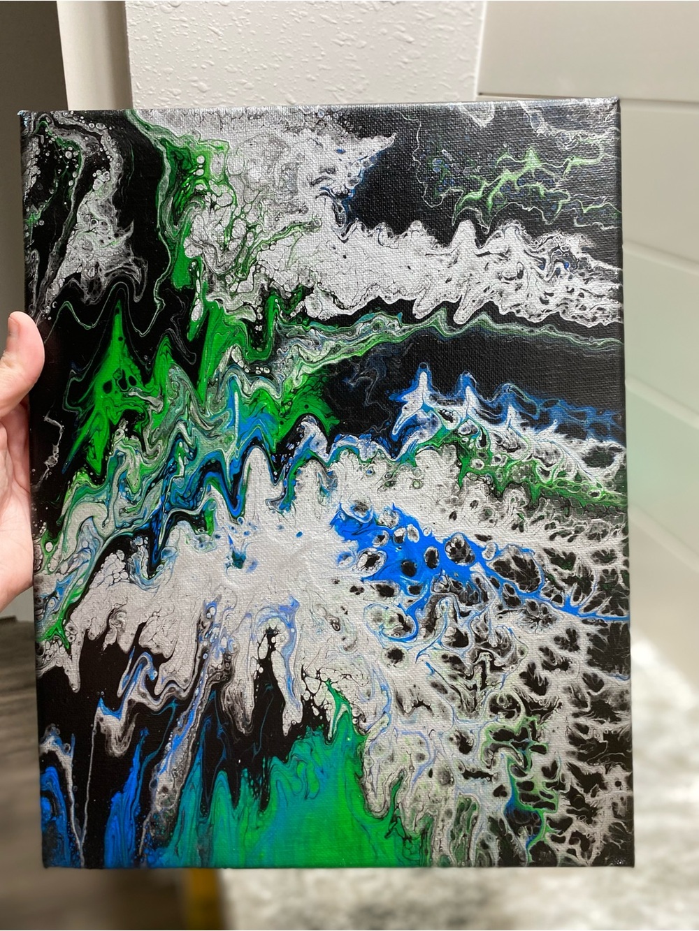 Abstract BLACKLIGHT Canvas Art with Neon Blue and Green